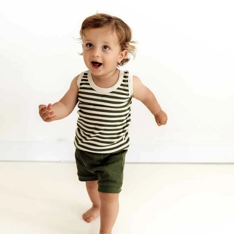 Olive Stripe Organic Singlet
