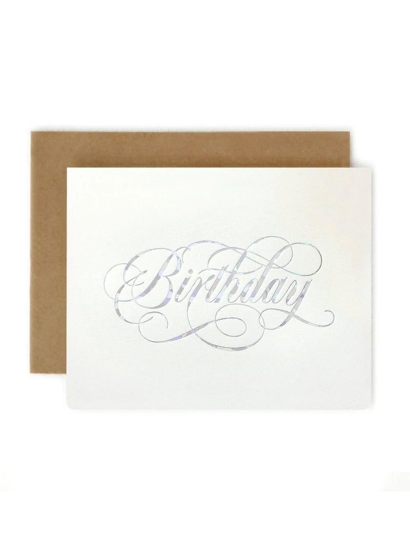 Birthday Script (Silver Holographic) Greeting Card