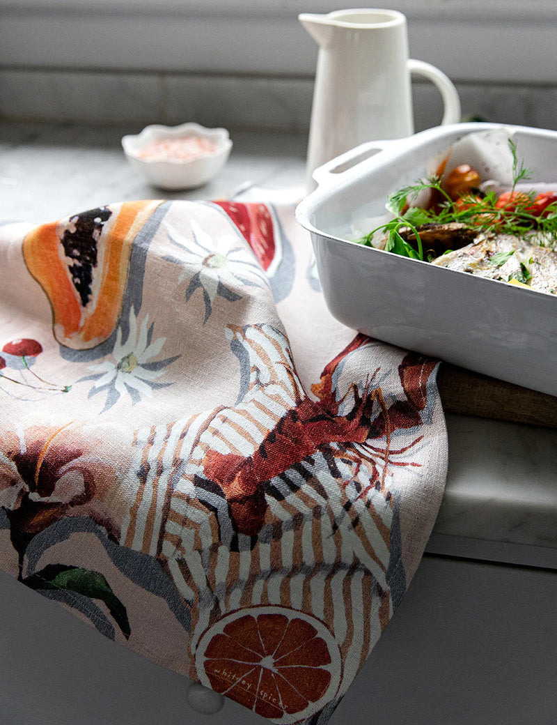 Summer Picnic 100% Linen Tea Towel