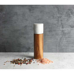 Acacia Wood and White Marble Salt and Pepper Grinder - 18cm