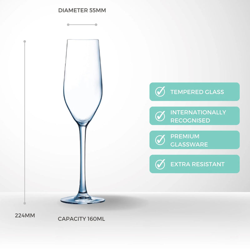 Arcoroc Mineral Champagne Flute Glasses - set of 6