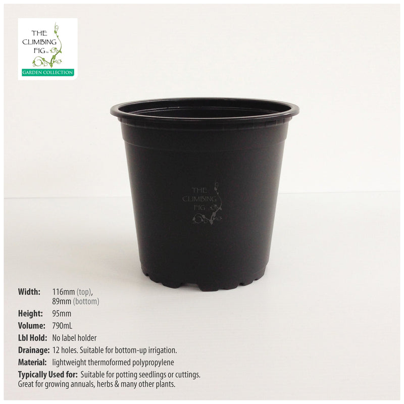 120mm Teku Round BLACK Plastic Pots
