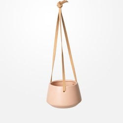 Hanging Ceramic Planter With Leather Look Straps