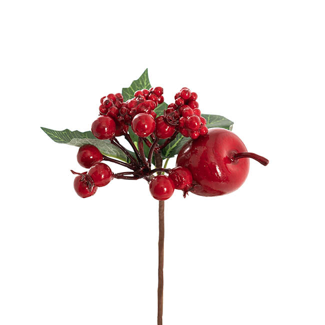Christmas Apple & Mini Pomegranate Pick Pack 6 Red (15cmH)