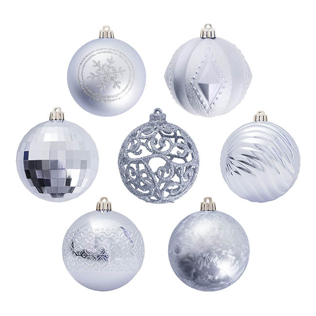 Christmas Assorted Hanging Baubles Pack - Ice Blue mix 8cm