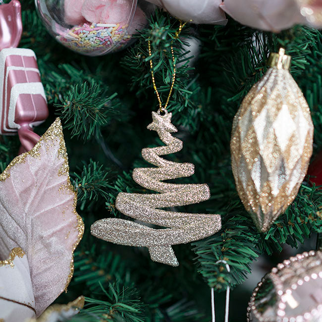 Hanging Glitter Tree Champagne (10cmH)