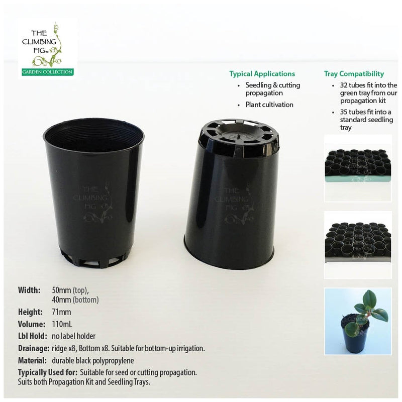 50mm Round BLACK Plastic Tube Pots