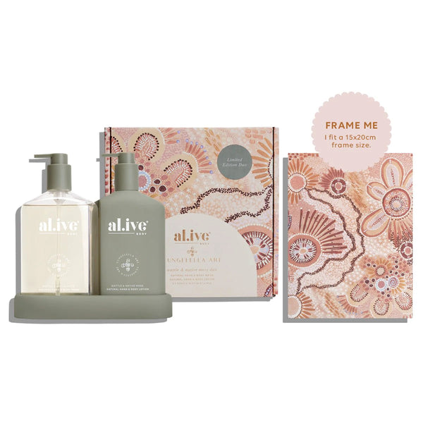 Wash & Lotion Duo + Tray - Cungelella Art Wattle & Native Moss Duo Pack